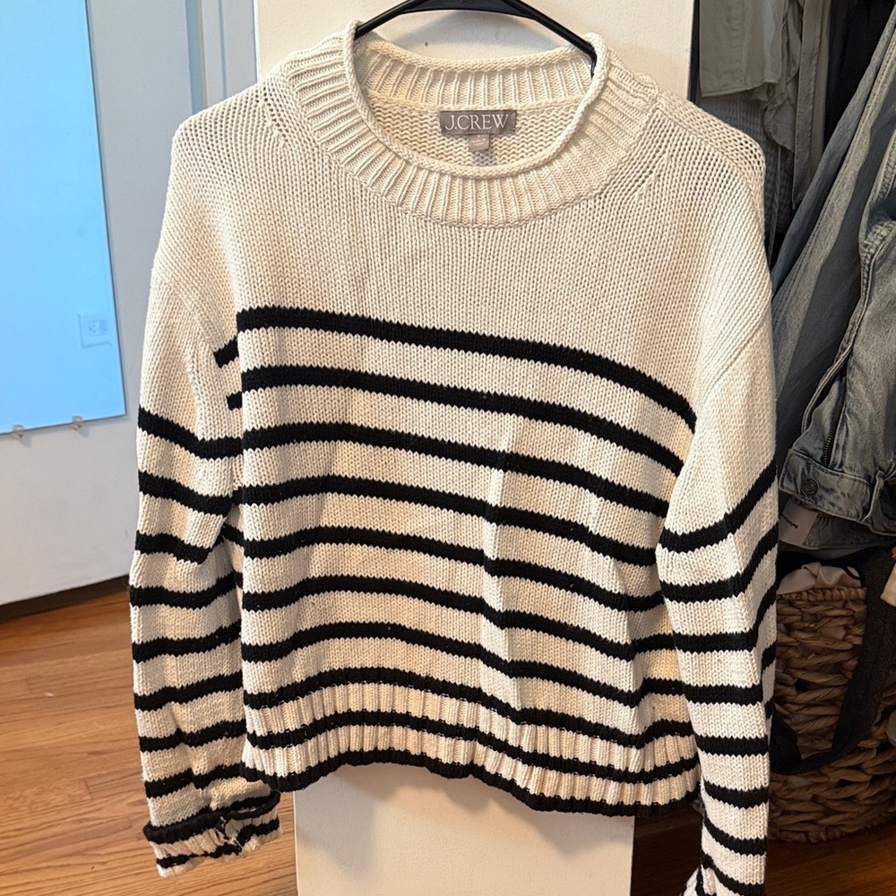 J. Crew Women's Sweater in Black and Cream Stripes